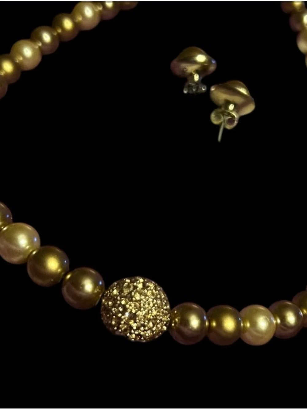 Vintage Carolee Gold-Tone Beaded Necklace and Button Style Earrings Set